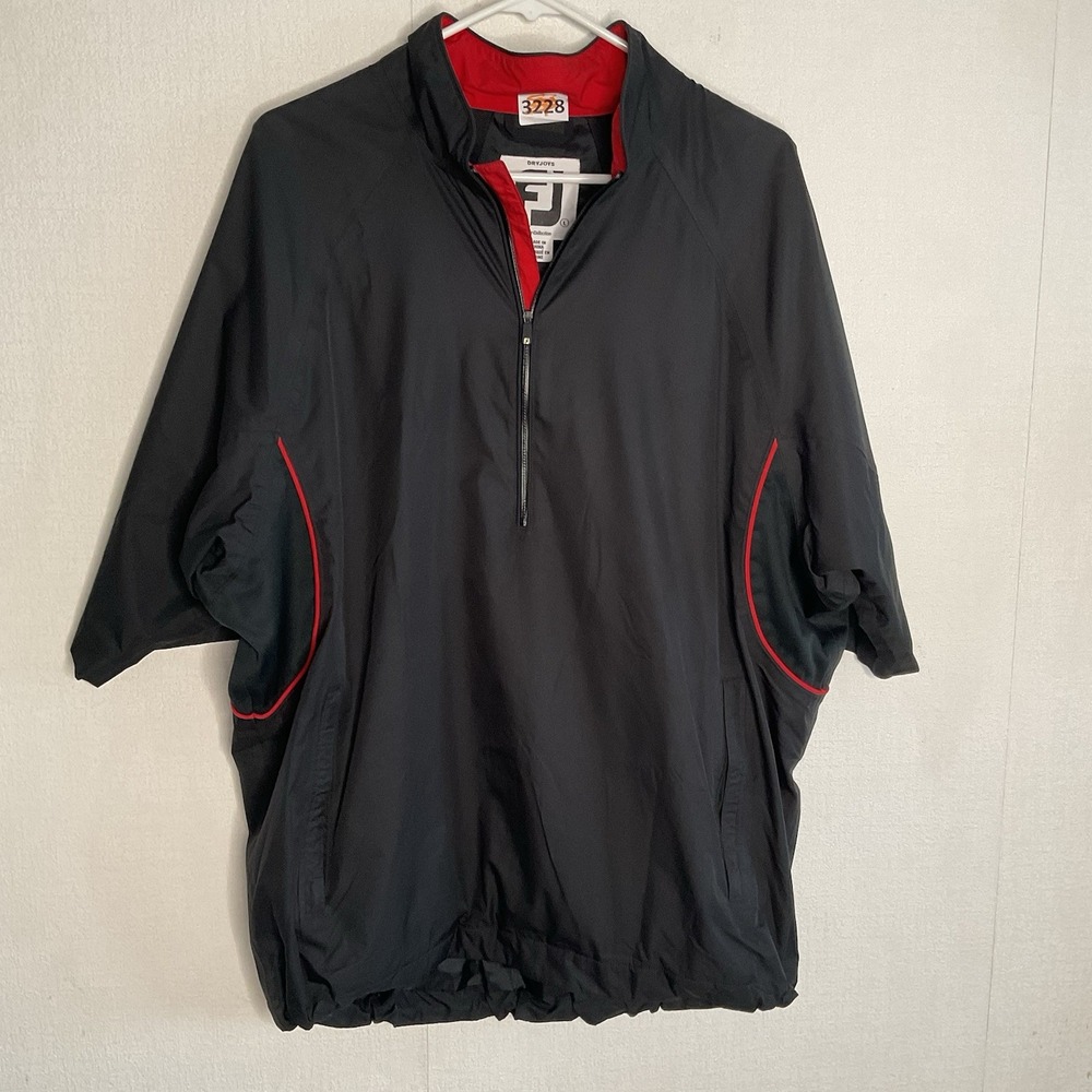 FootJoy Dryjoys Tour Collection Jacket Men's L  Black‎ Red 1/2 Zip Windbreaker